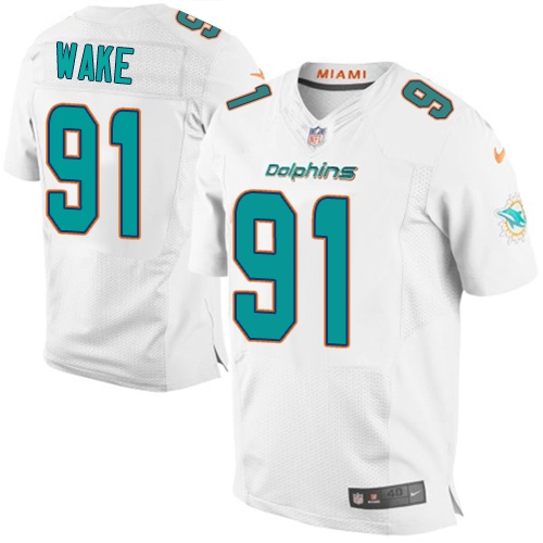 Men's Elite Cameron Wake Nike Jersey White Road - #91 NFL Miami Dolphins